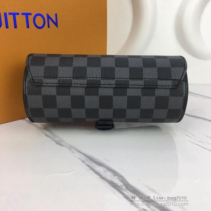 路易威登LV腕表盒 頂級原單 Eclipse Monogram帆布 3枚裝 腕表盒 皮質系帶 銀色金屬搭扣 套盒  ydh2662